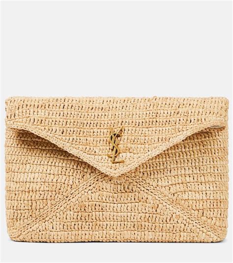 Cassandre Large raffia pouch in beige .